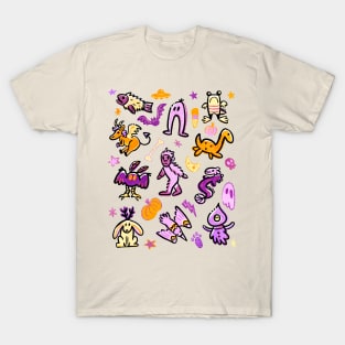 Halloween Cryptid Monsters Cartoon Pattern T-Shirt